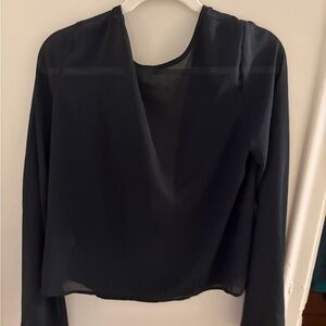 Missguided Black Sheer V-Neck Long Sleeve Blouse